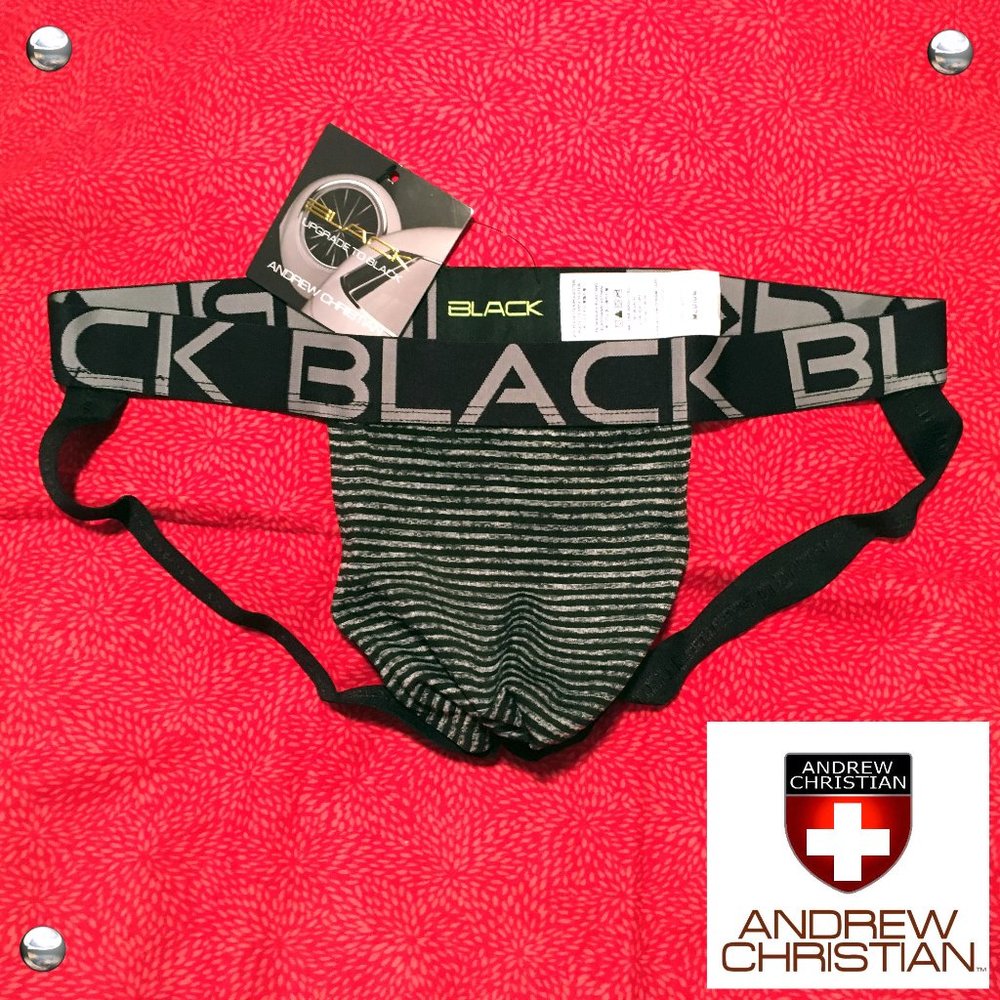 Andrew Christian Black Collection Striped Jock Size MEDIUM 🆕🩲